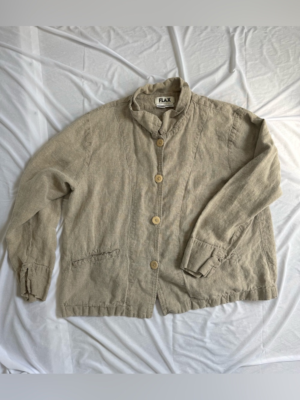 Flax 100% Linen Vintage 90s Natural Beige Button lightweight Jacket - Lagenlook
